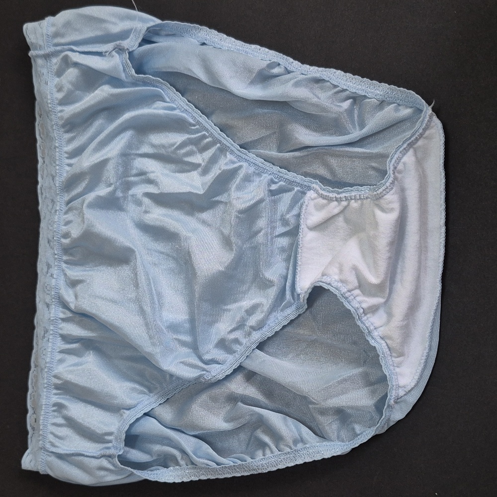 Vintage Hanes 15763 Satin Nylon Lace Granny Panties Hi Cut Briefs Blue sz 9 - Picture 6 of 7